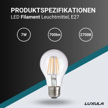 Žarulja LED 7W 2700K 700lm E27 prozirno staklo filament LUXULA LX100700