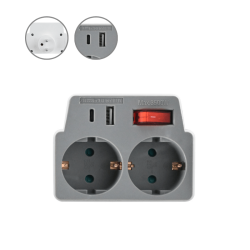 Schuko električni razdjelnik s prekidačem, 3 utičnice, 2 USB bijela/siva DPM SP905