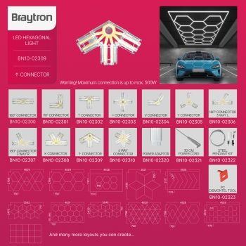 Konektor T kosi ↑ za hexagon LED G1 rasvjetu IP20 BRAYTRON BN10-02309