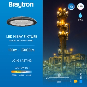 Industrijska svjetiljka 100W 3/1 13000lm 270x91mm IP65 crna BRAYTRON BT45-39181