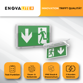 Evakuacijska 3W 6000K 100lm 15 SMD2835 s jedinicom za napajanje u nuždi i uključenim piktogramima viseća IP65 ENOVALITE ELED200105