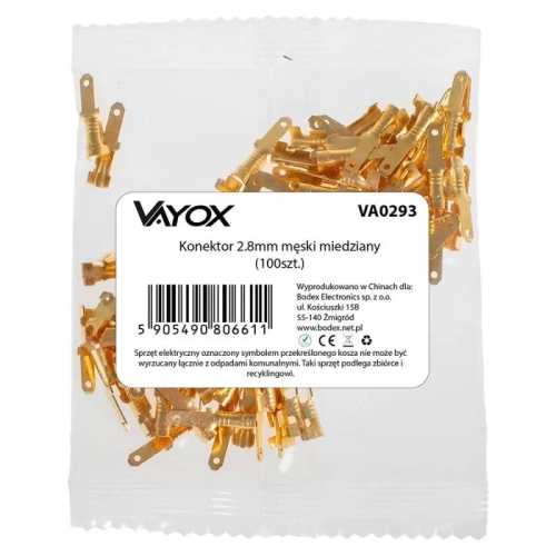 Konektor ravni 2,8 mm bakreni muški (100 kom) VAYOX VA0293