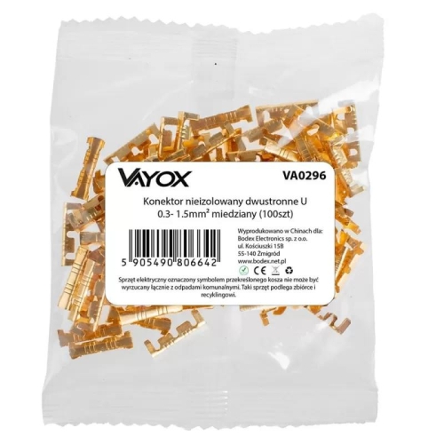 Konektor neizolirani dvosmjerni U 0,3-1,5 mm2 bakreni (100 kom) VAYOX VA0296