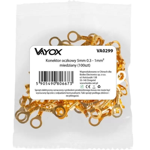 Konektor okasti 5 mm 0,3-1 mm2 bakreni (100 kom) VAYOX VA0299