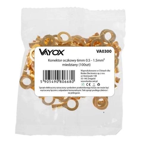 Konektor okasti 6 mm 0,5-1,5 mm2 bakreni (100 kom) VAYOX VA0300