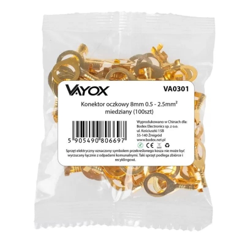 Konektor okasti 8 mm 0,5-2,5 mm2 bakreni (100 kom) VAYOX VA0301 Konektor okasti 8 mm 0,5-2,5 mm2 bakreni (100 kom) VAYOX VA0301