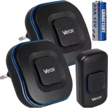 Zvono za vrata bežično s 2 prijemnika 110-220V / tipka na baterije crna VA0405