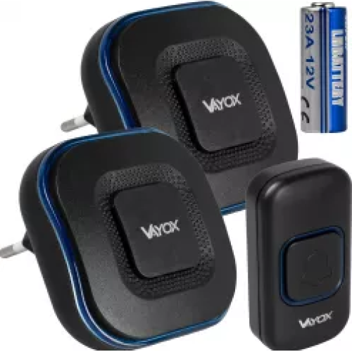 Zvono za vrata bežično s 2 prijemnika 110-220V / tipka na baterije crna VA0405