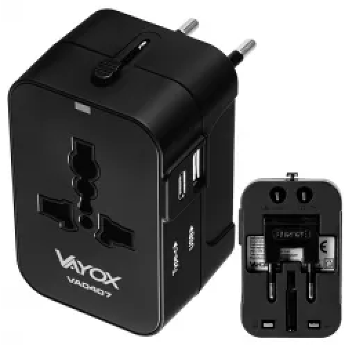 Univerzalni punjač UK/US/EU/AU, USB-A, USB-C 100V-240V 6A 1500W crna VA0407