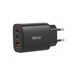 Punjač USB-A + 2xUSB-C PD 65W Quick charge crni VA0461