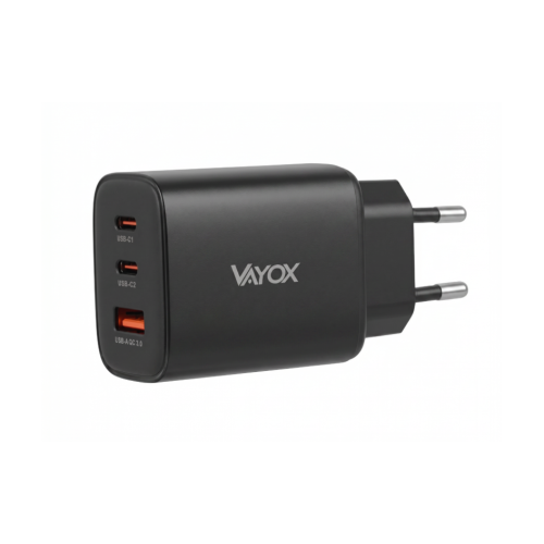 Punjač USB-A + 2xUSB-C PD 65W Quick charge crni VA0461 Punjač USB-A + 2xUSB-C PD 65W Quick charge crni VA0461