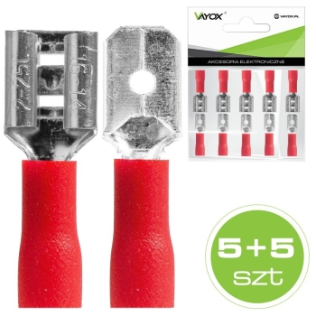 Konektor izolirani ravni priključak 6,3 mm (muški 5 kom + ženski 5 kom) crveni VAYOX VDD-6.35R