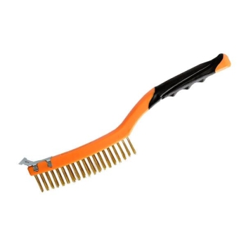 Ručna četka s plastičnom drškom, uska sa strugačem, mesing tvrda žica 345mm VERKATTO VR-6507