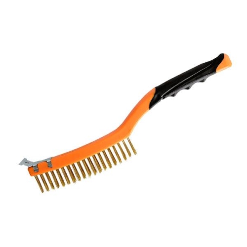 Ručna četka s plastičnom drškom, uska sa strugačem, mesing tvrda žica 345mm VERKATTO VR-6507