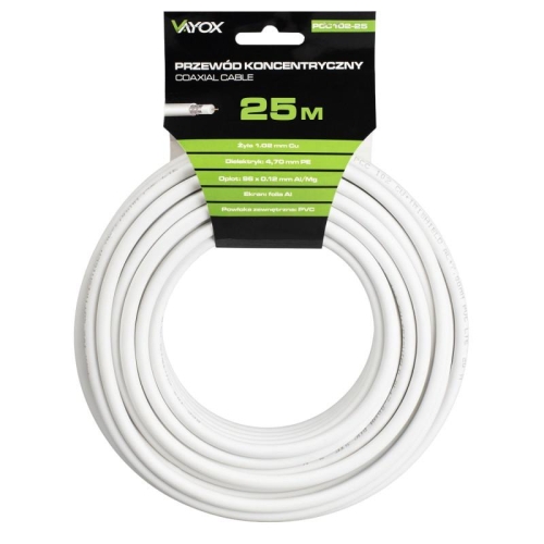Kabel koaksijalni RG6U Cu 1,02mm 25m bijeli VAYOX PCC102-25