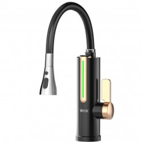 Slavina sa ugrađenim električnim protočnim grijačem vode i fleksibilnim crijevom crna VA0416