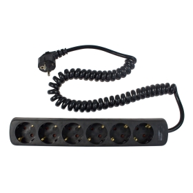 Razvodnik 6-smjerni 2,5 m namotani kabel crni 11462