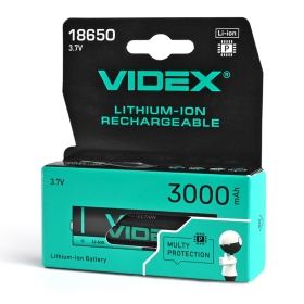 Lithium-ion baterija VIDEX 18650-P 3000mAh with protection color box/1pc 