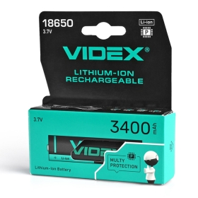 Lithium-ion baterija VIDEX 18650-P 3400mAh with protection color box/1pc 