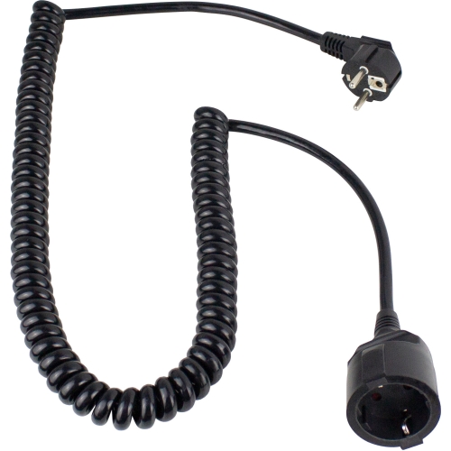 Produžni uzemljeni spiralni kabel 4m crni 70425