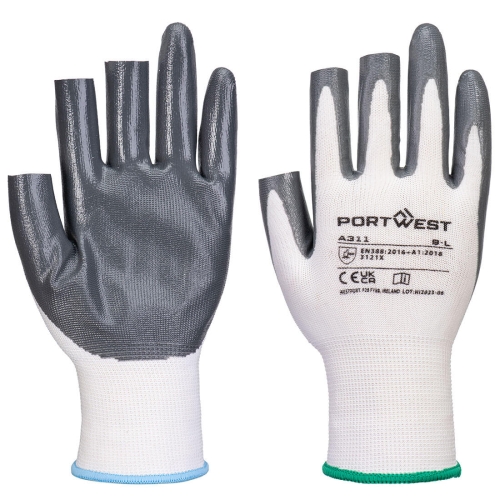 Rukavica Grip 13 Nitrile 3 Fingerless (Pk12) White/Grey M PORTWEST A311W7RM