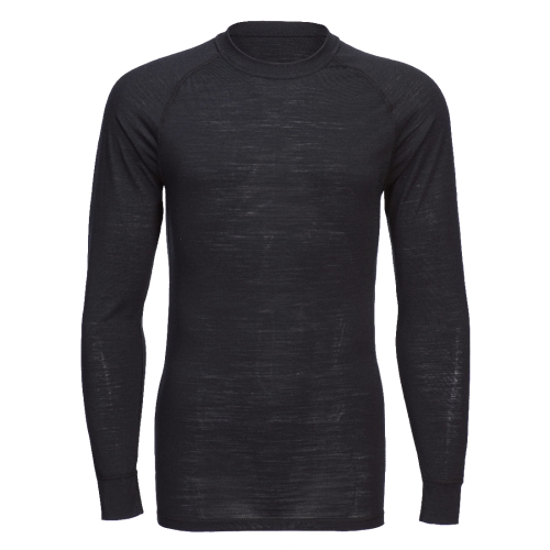 Merino Wool Crewneck Long Sleeve Top Crna M PORTWEST B183BKRM