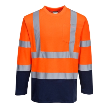 Majica Hi-Vis Cotton Comfort Contrast L/S  Narančasta/Navy S PORTWEST S280ONRS