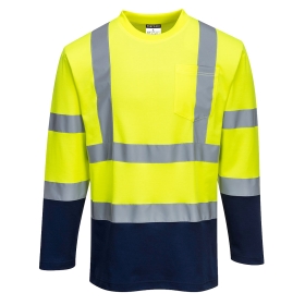 Majica Hi-Vis Cotton Comfort Contrast L/S  Yellow/Navy XL PORTWEST S280YNRXL