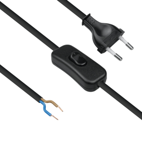 Kabel za kućanske uređaje, s prekidačem, 2 x 0,75 mm2, crni, 2 m DPM DIC1120