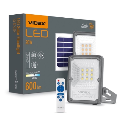Reflektor solarni VIDEX-FLOOD-LED-SOLAR-GELIO-SENSOR-20W-NW 