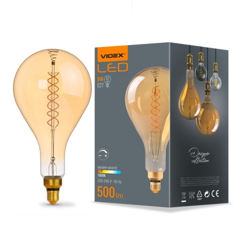 Žarulja LED VIDEX-E27-PS160-8W-FIL-DIM-SPIRAL-AMBER-WW1 