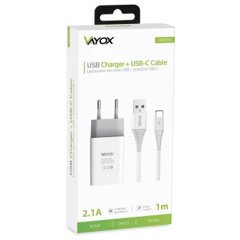 Punjač USB 5V 2,1A + USB Type C kabel 1m VA0051C