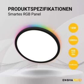 Panel 18W RGB 1880lm ø290x25mm Smart RGB Up&Down Wifi Tuya App dimabilni crni ENOVALITE ELED300250