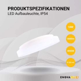 Stropna svjetiljka 18W 4000K 1880lm  ø220x50mm  IP54 ENOVALITE ELED300260