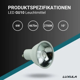 Žarulja LED 6W 3000K 467lm GU10 10° LUXULA LX100560
